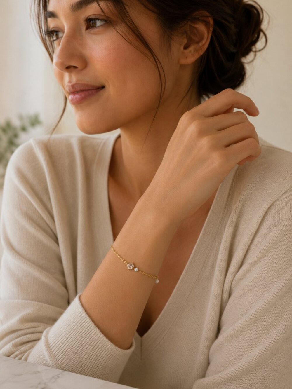 925 Sterling Silver Gold Birthstone Bracelet Dainty Minimalist Jewelry